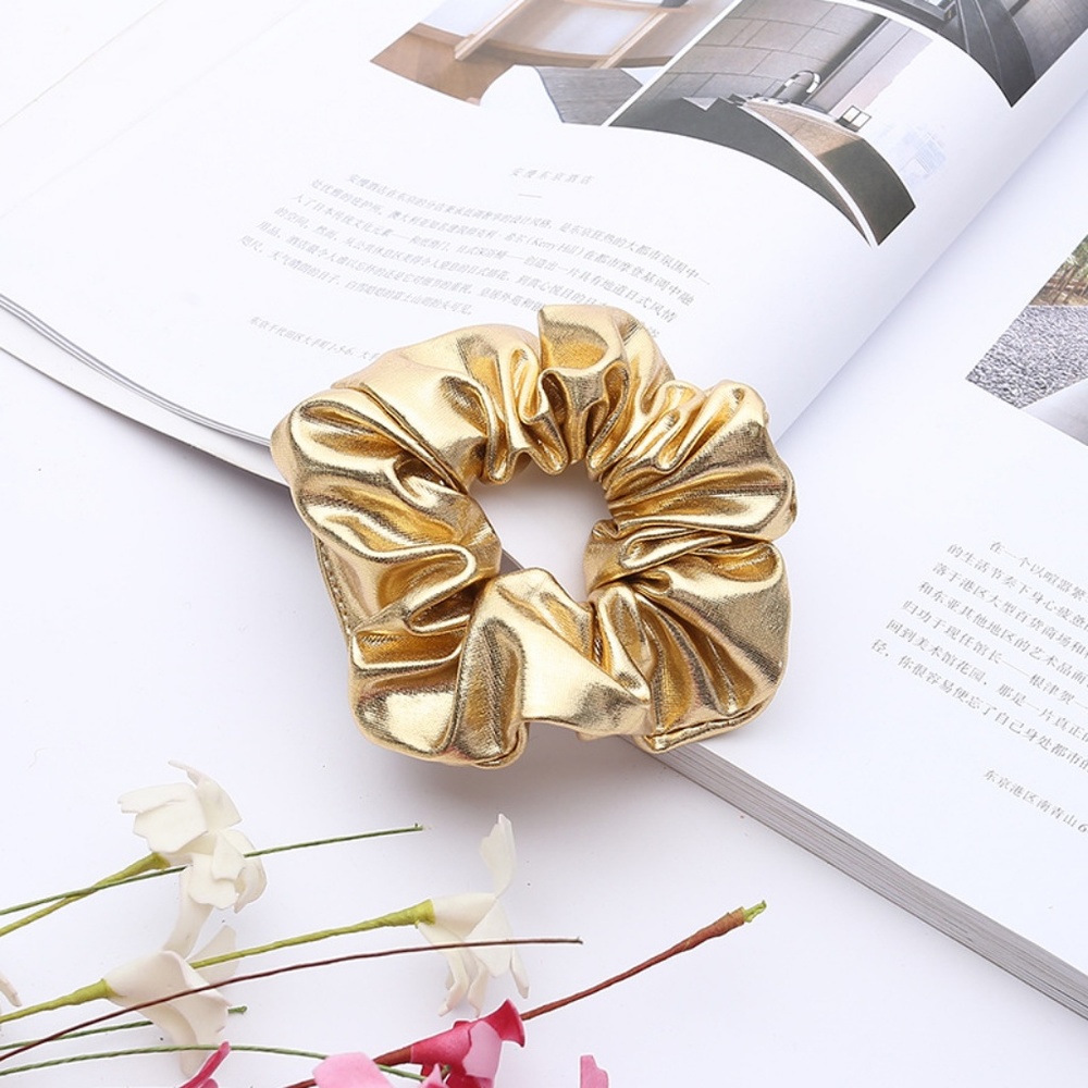 Trend Alert! Vegan Leather Gold Scrunchie Hair Tie